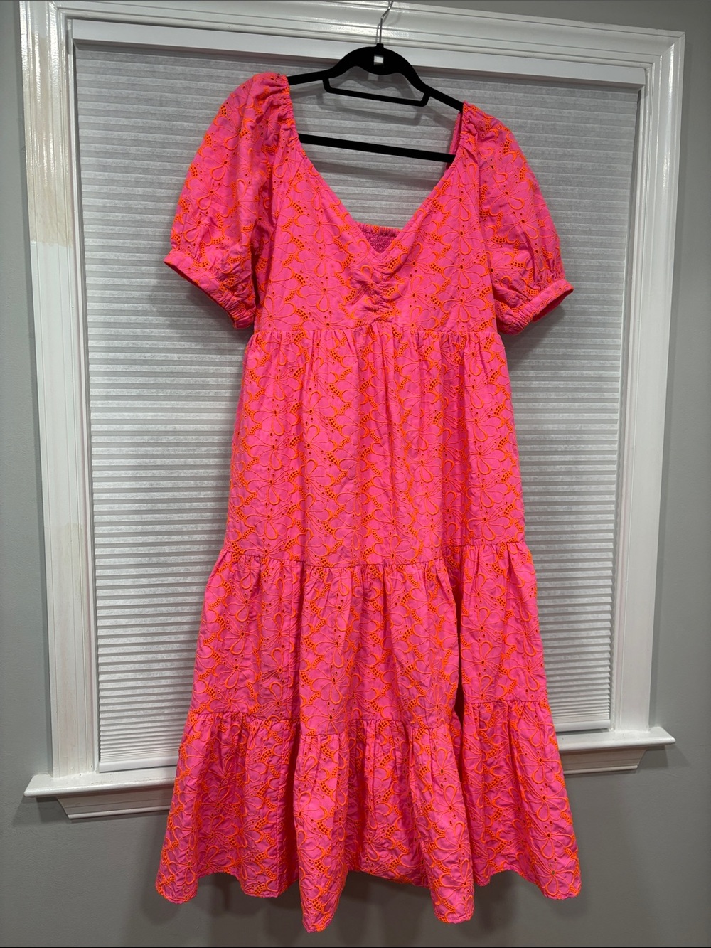 Lilly Pulitzer Hot Pink & Orange Eyelet Tiered Midi Dress